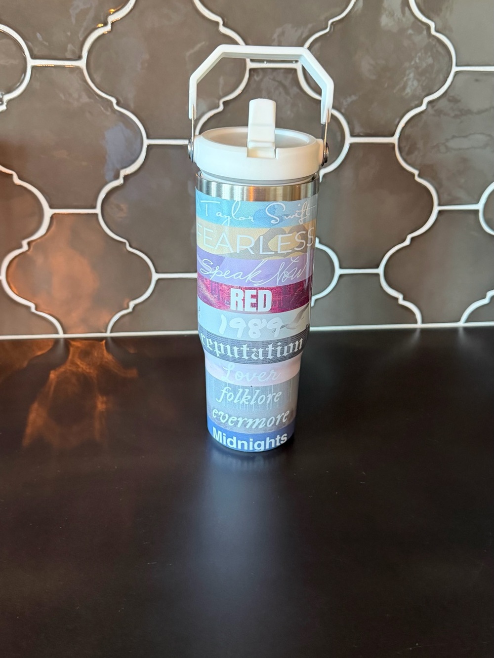 Taylor Swift Insulated Water Bottle in White, Pink, Blue, Gold, Silver